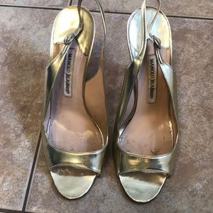 Manolo Blahnik gold shoes